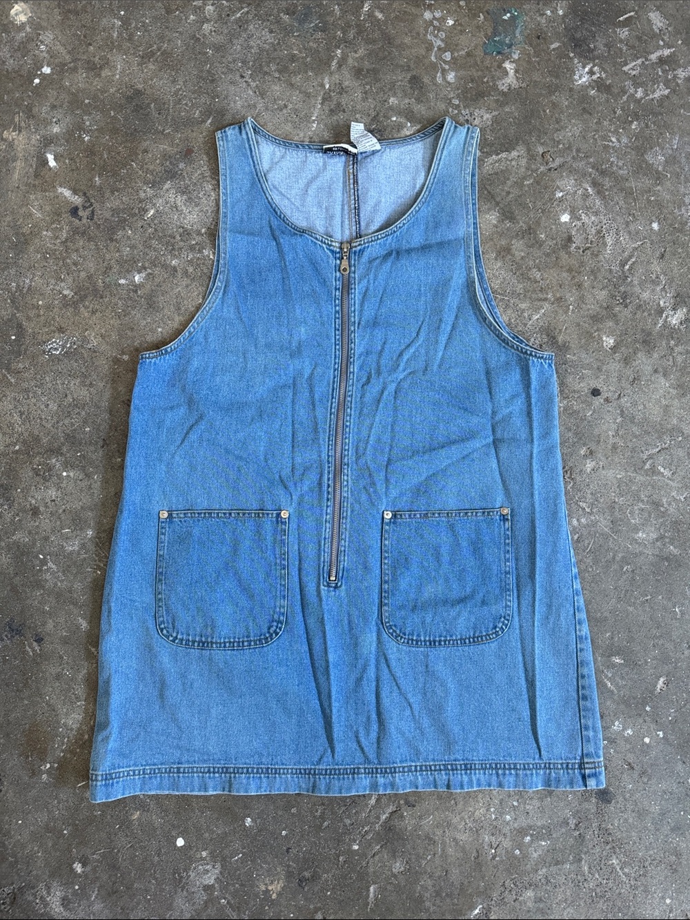 Light Blue Denim Zip-Front Pocket Dress